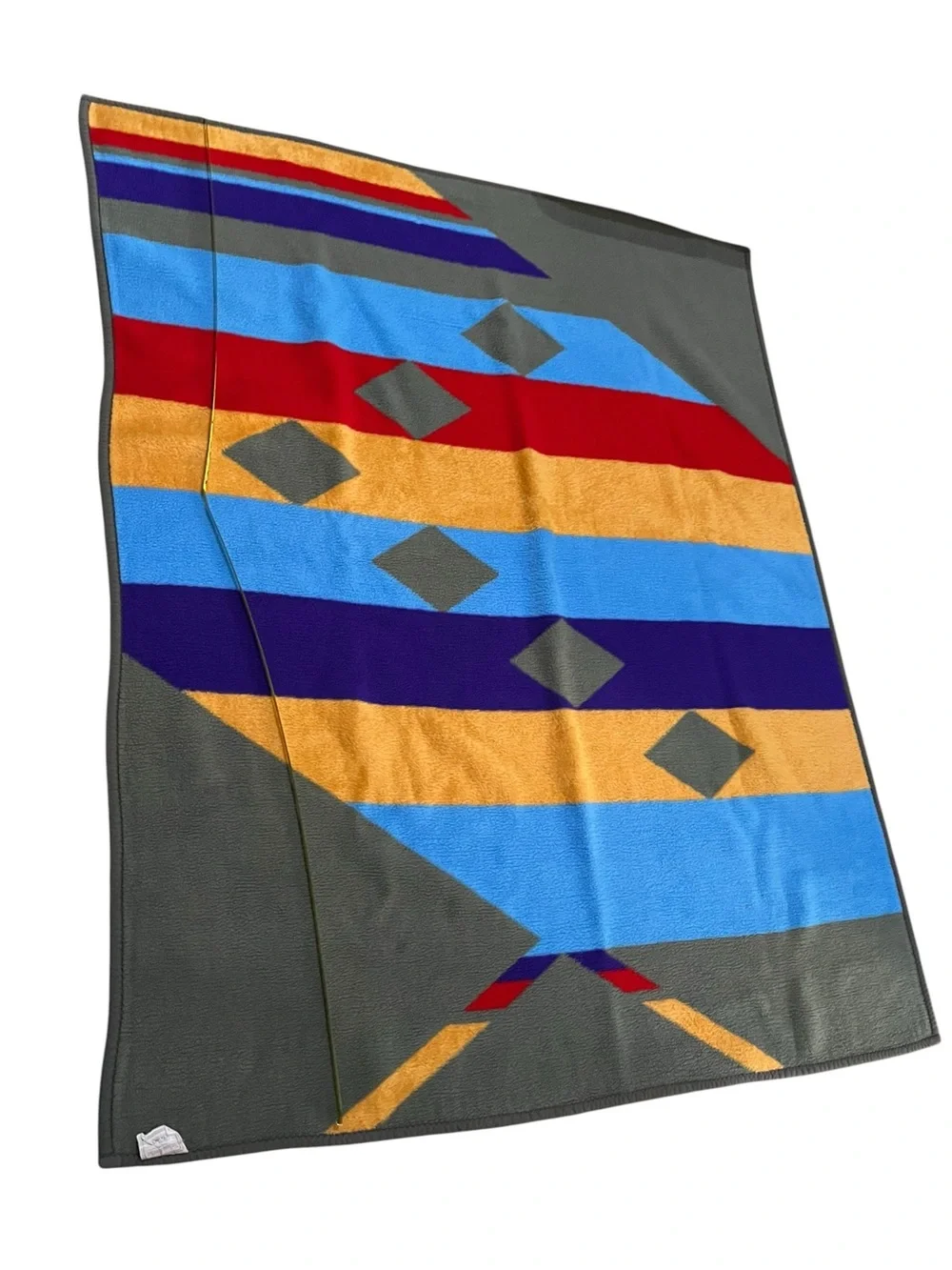 Vintage 1970s DOLAN Velour Blanket, Retro Geometric Design, 66 × 54 in